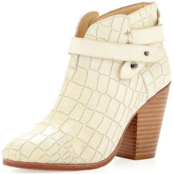 Rag & Bone Harrow Off White Croc Leather Cap Toe Ankle Boot - Picture 12 of 12